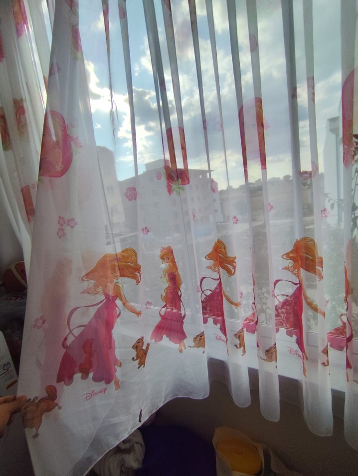 Pembe Bağlama Desenli Tül Perde - Görsel 2