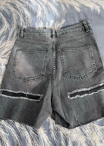 Gri Midi Denim Kadın Şort - Görsel 4