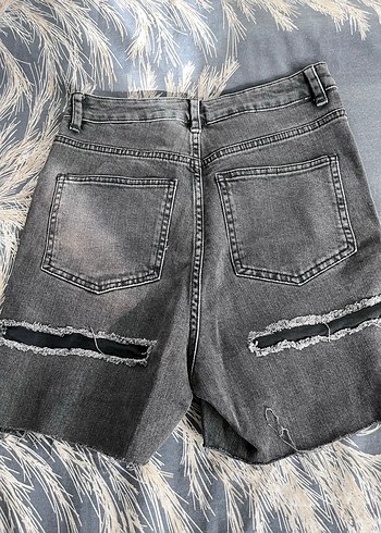 Gri Midi Denim Kadın Şort - Görsel 3