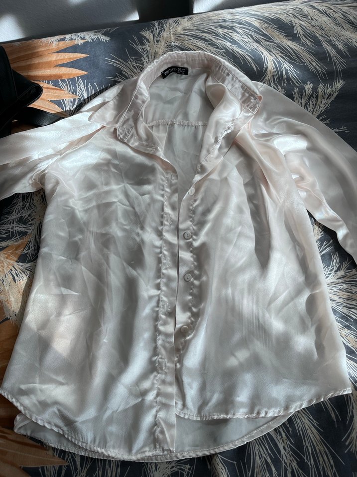 Düğmeli Beyaz Saten Gömlek - Görsel 2