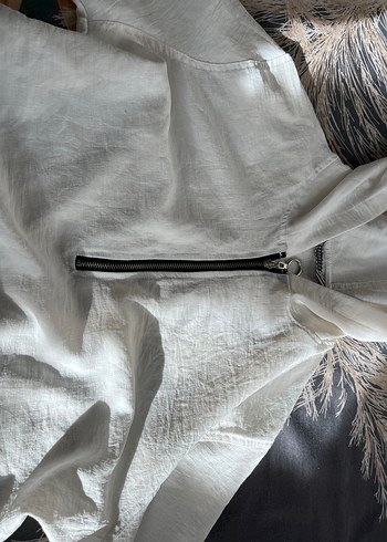 Beyaz Kapüşonlu Rahat Kesim Ceketi - Görsel 7