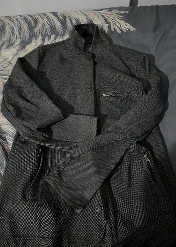 Düğmeli Gri Erkek Yün Kaban - Görsel 3