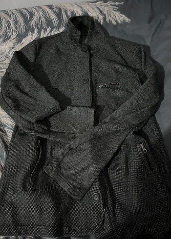 Düğmeli Gri Erkek Yün Kaban - Görsel 4