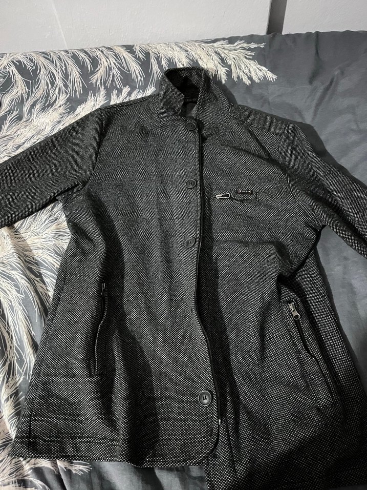 Düğmeli Gri Erkek Yün Kaban - Görsel 2