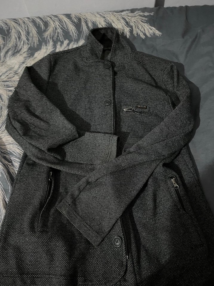 Düğmeli Gri Erkek Yün Kaban - Görsel 3