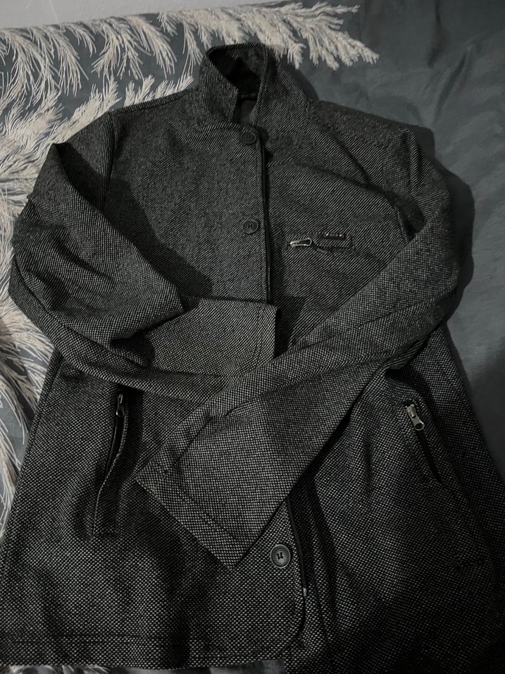 Düğmeli Gri Erkek Yün Kaban - Görsel 4