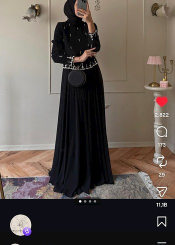Diğer Siyah Tasli Uzun Tesettur Elbise