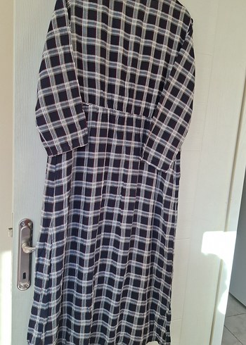 lcw Düğmeli Siyah Gri Ekose Uzun kollu elbise - Görsel 3