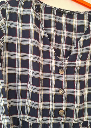 lcw Düğmeli Siyah Gri Ekose Uzun kollu elbise - Görsel 2