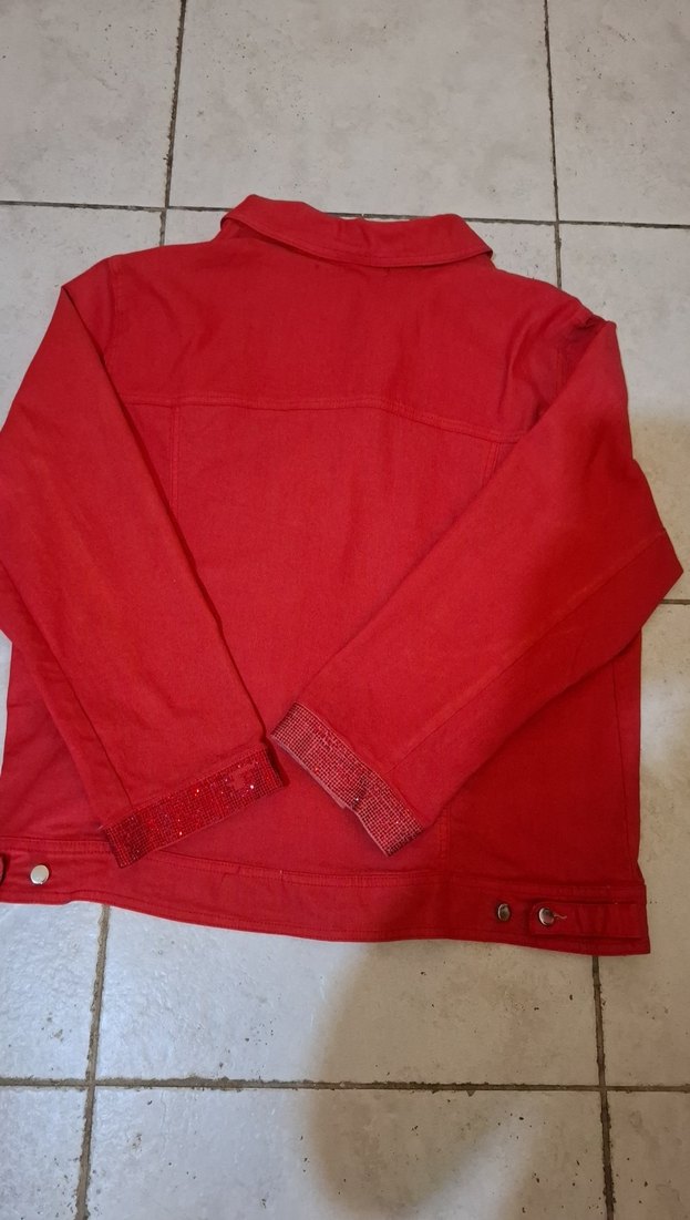 Butik Ürünü Özel/ Düğmeli Kırmızı Kadın Denim Ceket - Görsel 2