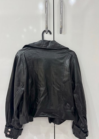 Kadın Siyah Deri Biker Ceket - Görsel 2