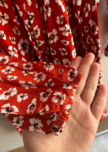 Turuncu Çiçek Desenli Kadın Elbise - Görsel 3