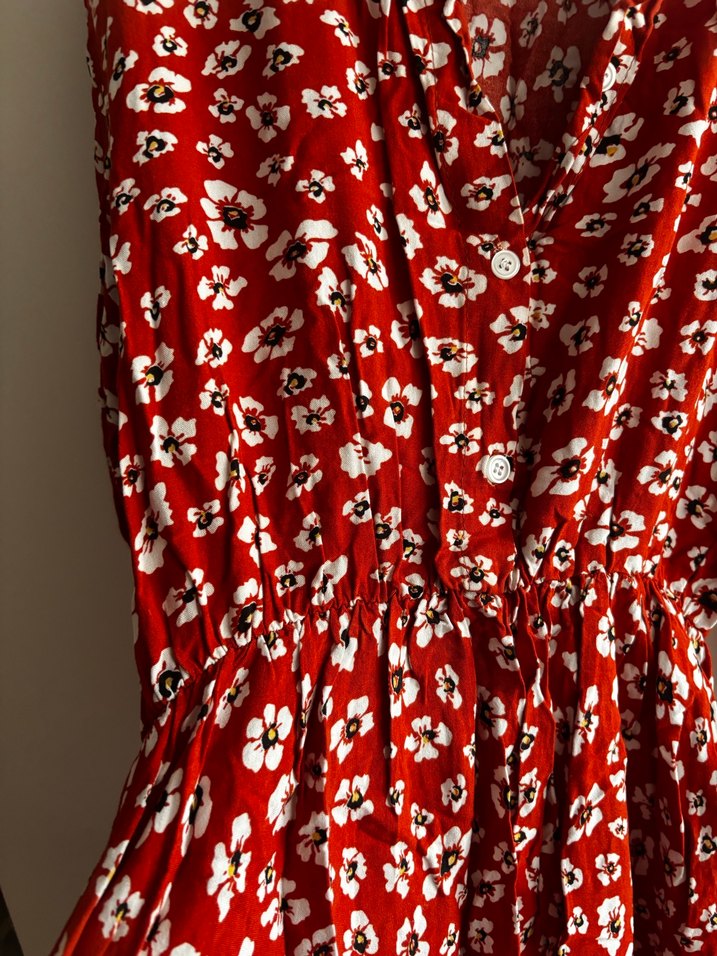 Turuncu Çiçek Desenli Kadın Elbise - Görsel 2