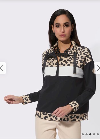 Diesel M Leopar Desenli Siyah Fermuarlı Sweatshirt