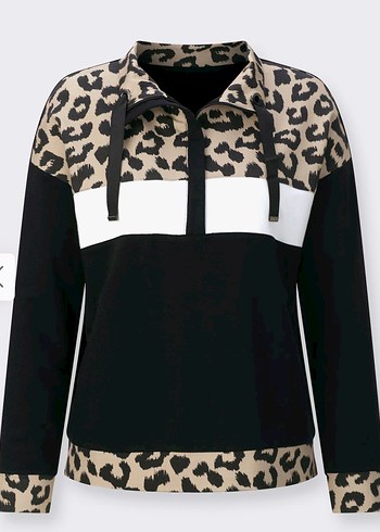Diesel Diesel M Leopar Desenli Siyah Fermuarlı Sweatshirt