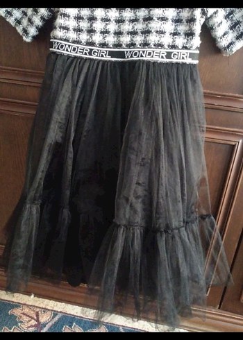 Kız Çocuk Ekose Desenli tüllü Elbise - Görsel 4