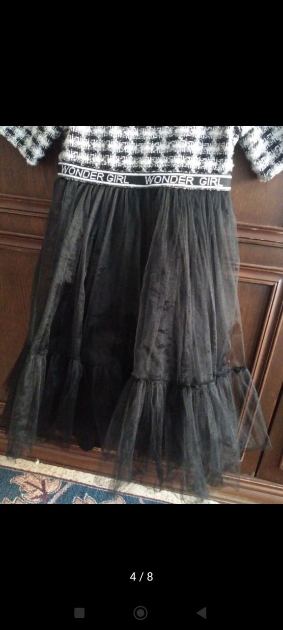 Kız Çocuk Ekose Desenli tüllü Elbise - Görsel 4