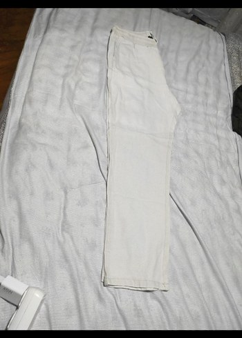 Kırık Beyaz Rahat Kesim Keten erkek Pantolon - Görsel 6