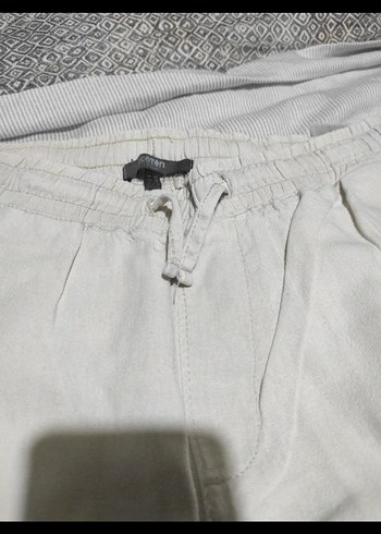 Kırık Beyaz Rahat Kesim Keten erkek Pantolon - Görsel 3