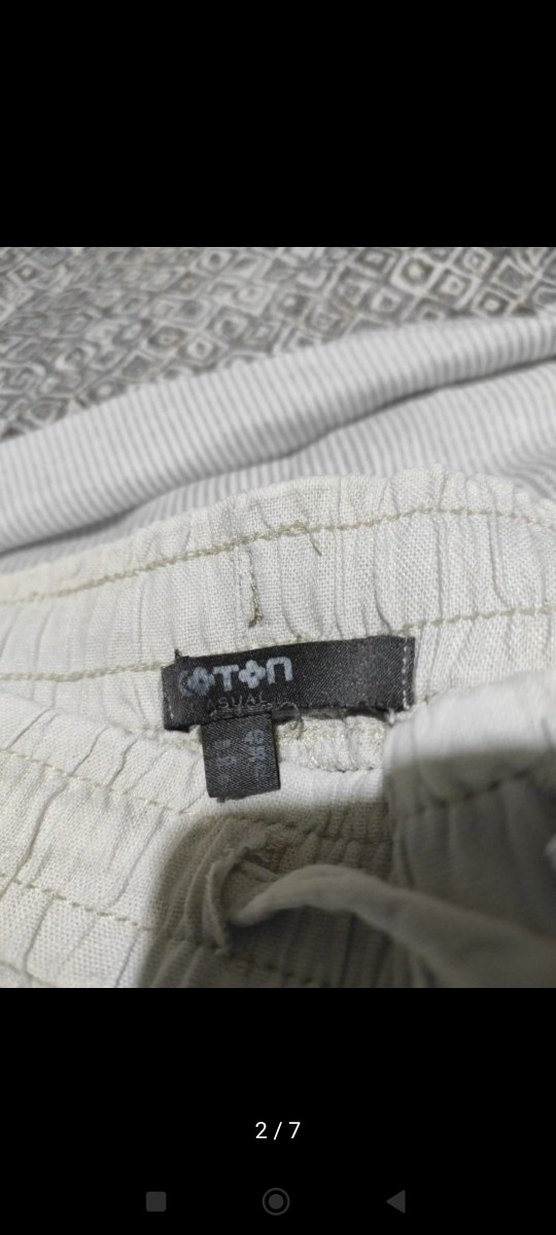 Kırık Beyaz Rahat Kesim Keten erkek Pantolon - Görsel 2