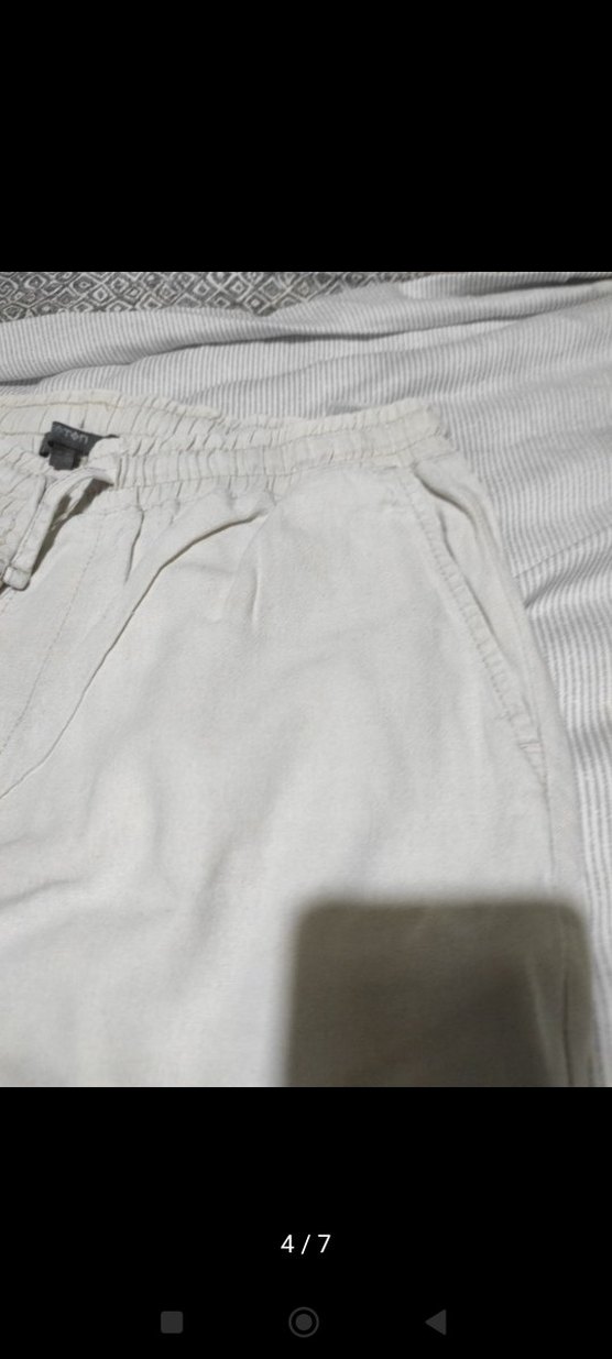 Kırık Beyaz Rahat Kesim Keten erkek Pantolon - Görsel 4