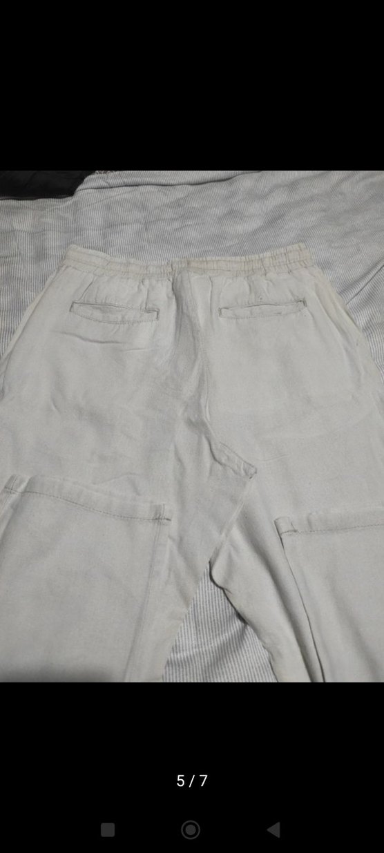 Kırık Beyaz Rahat Kesim Keten erkek Pantolon - Görsel 5