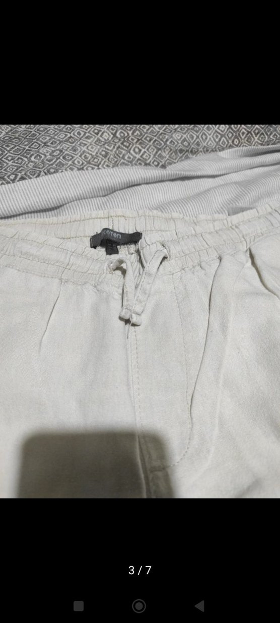 Kırık Beyaz Rahat Kesim Keten erkek Pantolon - Görsel 3