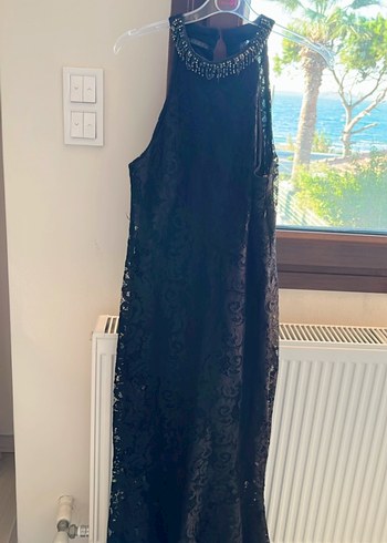 Diğer Klasik Siyah Uzun Drapeli Gotik Abiye Elbise