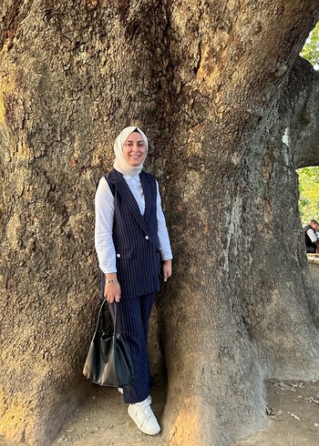 Gri Kravat Desenli Denim Kadın Takım Elbise - Görsel 2