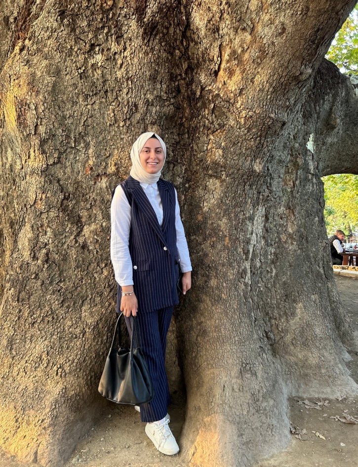 Gri Kravat Desenli Denim Kadın Takım Elbise - Görsel 2