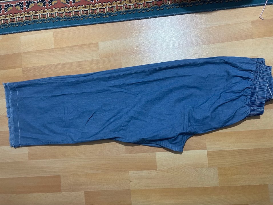 Lacivert kot Kadın Keten Pantolon Elastik Bel l beden - Görsel 2