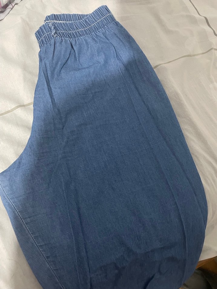 Lacivert kot Kadın Keten Pantolon Elastik Bel l beden - Görsel 3