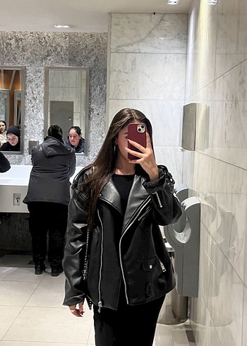 s Beden siyah Renk Kadın Siyah Deri Biker Ceket