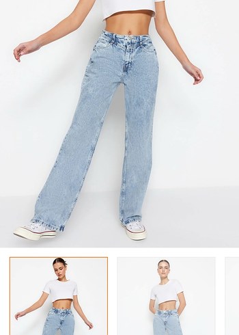Kadın Açık Mavi Bol Kesim Jean Pantolon
