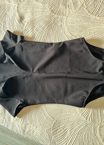 V Yaka Siyah Kadın Kumaş çıtçıtlı body
