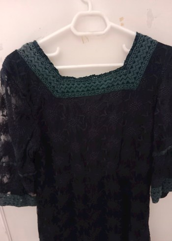 Perlina Dantel Detaylı Siyah Bohem Elbise - Görsel 5