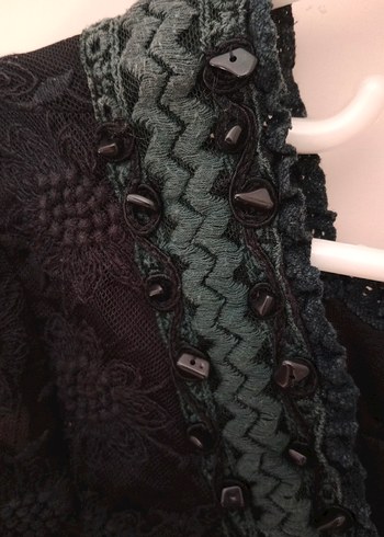 Perlina Dantel Detaylı Siyah Bohem Elbise - Görsel 6