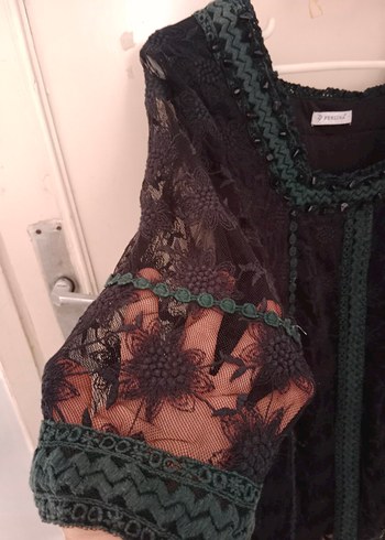 Perlina Dantel Detaylı Siyah Bohem Elbise - Görsel 2