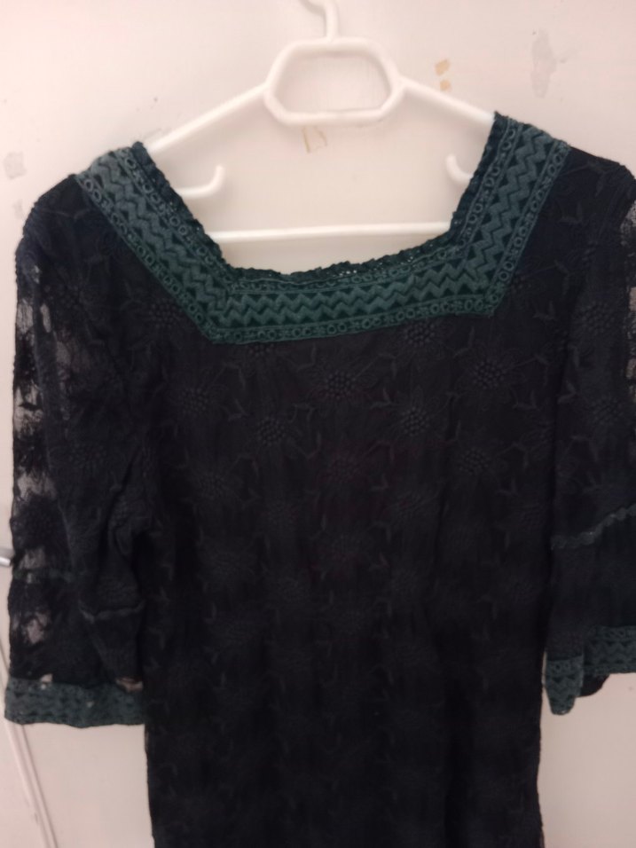 Perlina Dantel Detaylı Siyah Bohem Elbise - Görsel 5