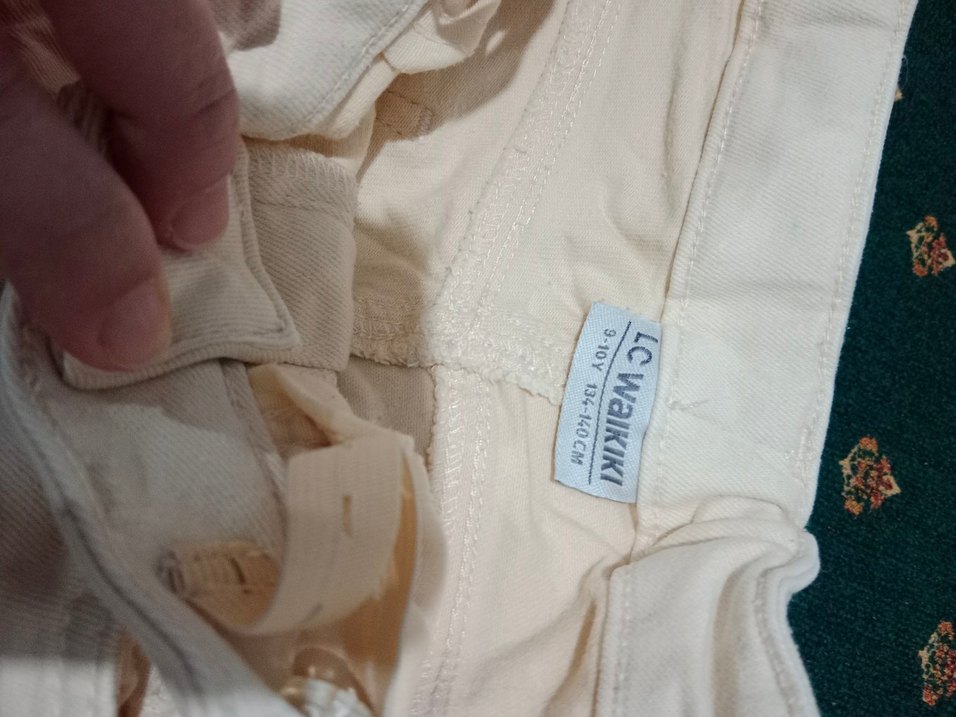 Kızlar için Bej Pamuklu Rahat Pantolon - Görsel 4