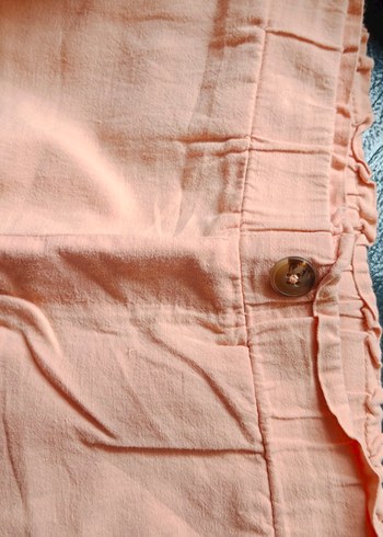 Düğmeli turuncu Keten Kız Çocuk Pantolon - Görsel 3