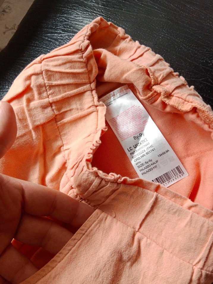 Düğmeli turuncu Keten Kız Çocuk Pantolon - Görsel 5