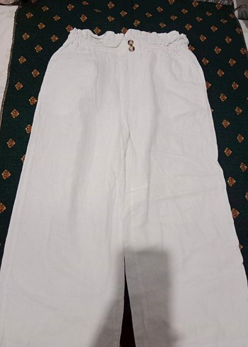 Koton Düğmeli Beyaz Keten Kız Çocuk Pantolon - Görsel 7