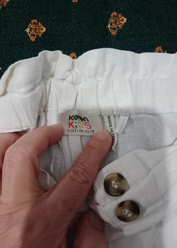 Koton Düğmeli Beyaz Keten Kız Çocuk Pantolon - Görsel 3