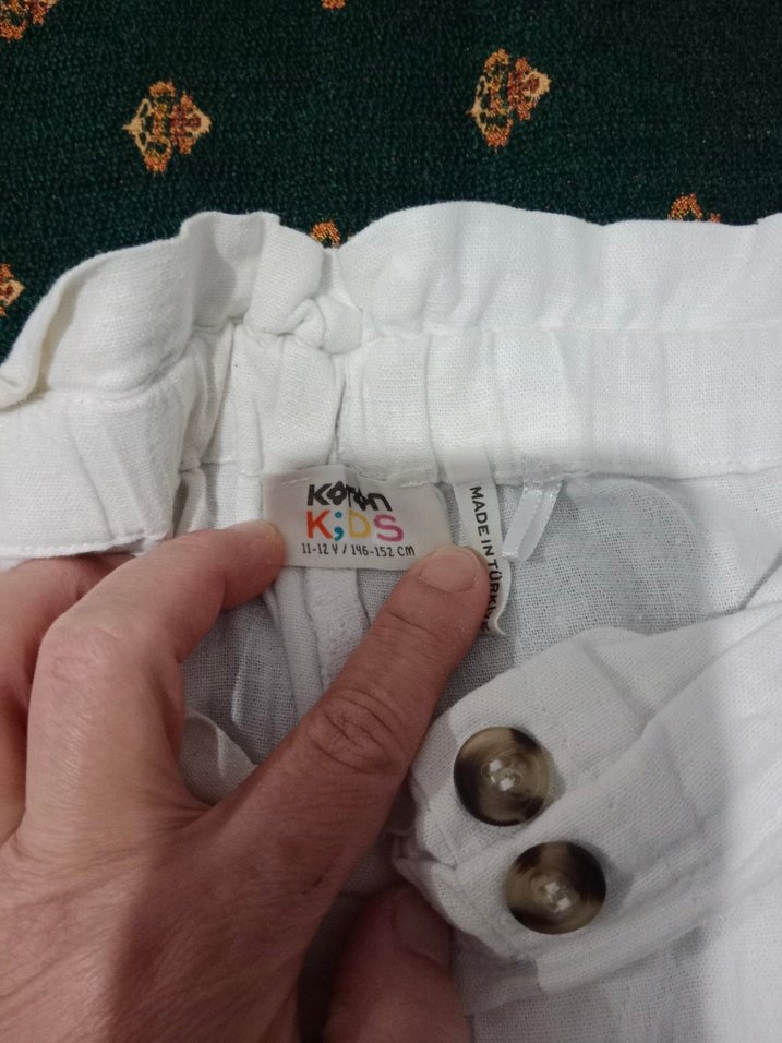 Koton Düğmeli Beyaz Keten Kız Çocuk Pantolon - Görsel 3