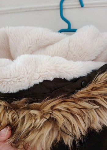 LC Waikiki haki renk Kadın Midi Boy Peluş Kürklü Kaban - Görsel 4