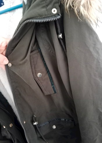 LC Waikiki haki renk Kadın Midi Boy Peluş Kürklü Kaban - Görsel 5