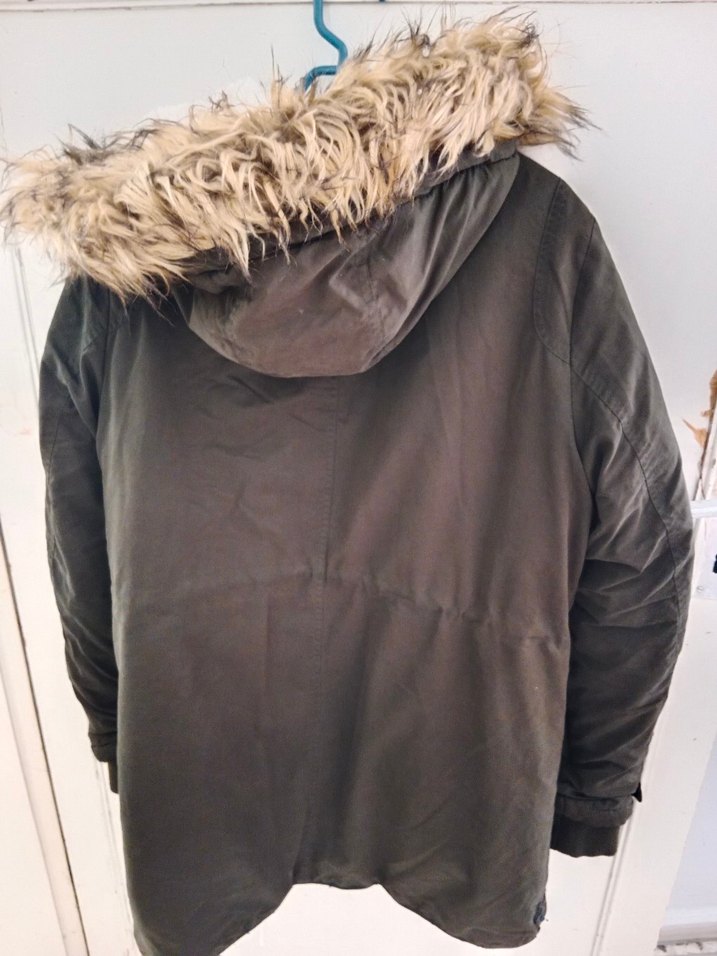 LC Waikiki haki renk Kadın Midi Boy Peluş Kürklü Kaban - Görsel 3