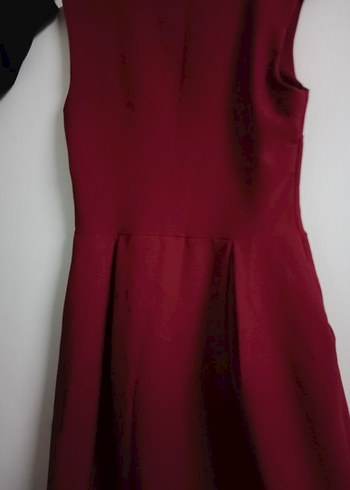 Bordo Midi V Yaka Kolsuz Elbise - Görsel 2