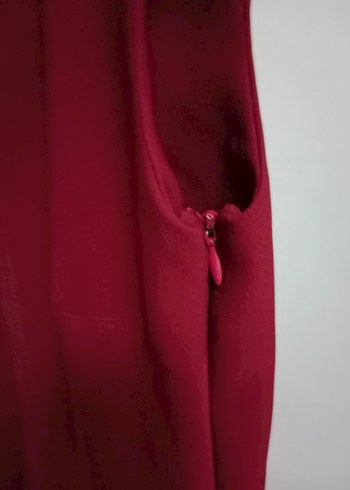 Bordo Midi V Yaka Kolsuz Elbise - Görsel 4